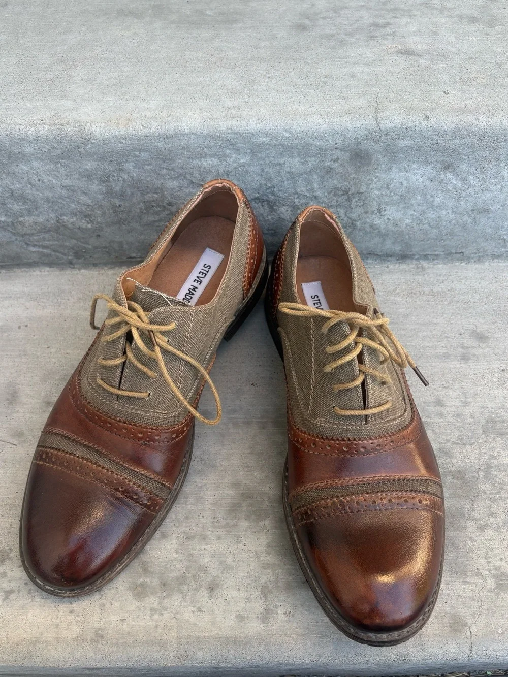 Steve Madden Camrin Brown Leather Canvas Lace Up Oxfords Size 8.5